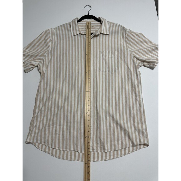 Faherty Shirt Mens XL White Beige Striped Short Sleeve Button Down Hemp Tencel - Picture 13 of 14